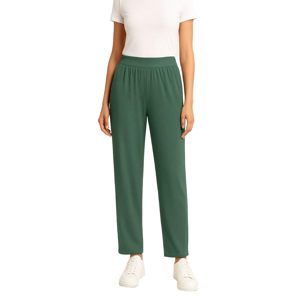 SHEIN Women’s Pants Size L Green Ribbed Pull-On Casual Comfort‎